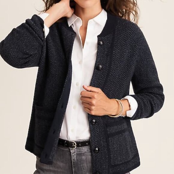 New J.Jill Black Chevron Sweater Jacket - Picture 1 of 9